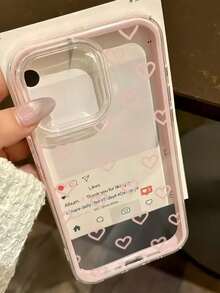 1件粉色邊框透明極簡鏡頭保護防摔防撞全螢幕小粉心圖案手機殼，個性化，適用於 iPhone 16 Pro Max/18/17/16/15/14 Plus/13/12/11/Air 及系列 - 彩色 - 查看 3