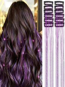 12pcs Women's Deep Purple Laser Glitter Hair Clips, Decorative Hair Accessories For Party, Music Festival, Cosplay, Daily Styling With Shiny Atmosphere - Multicolor - View 1