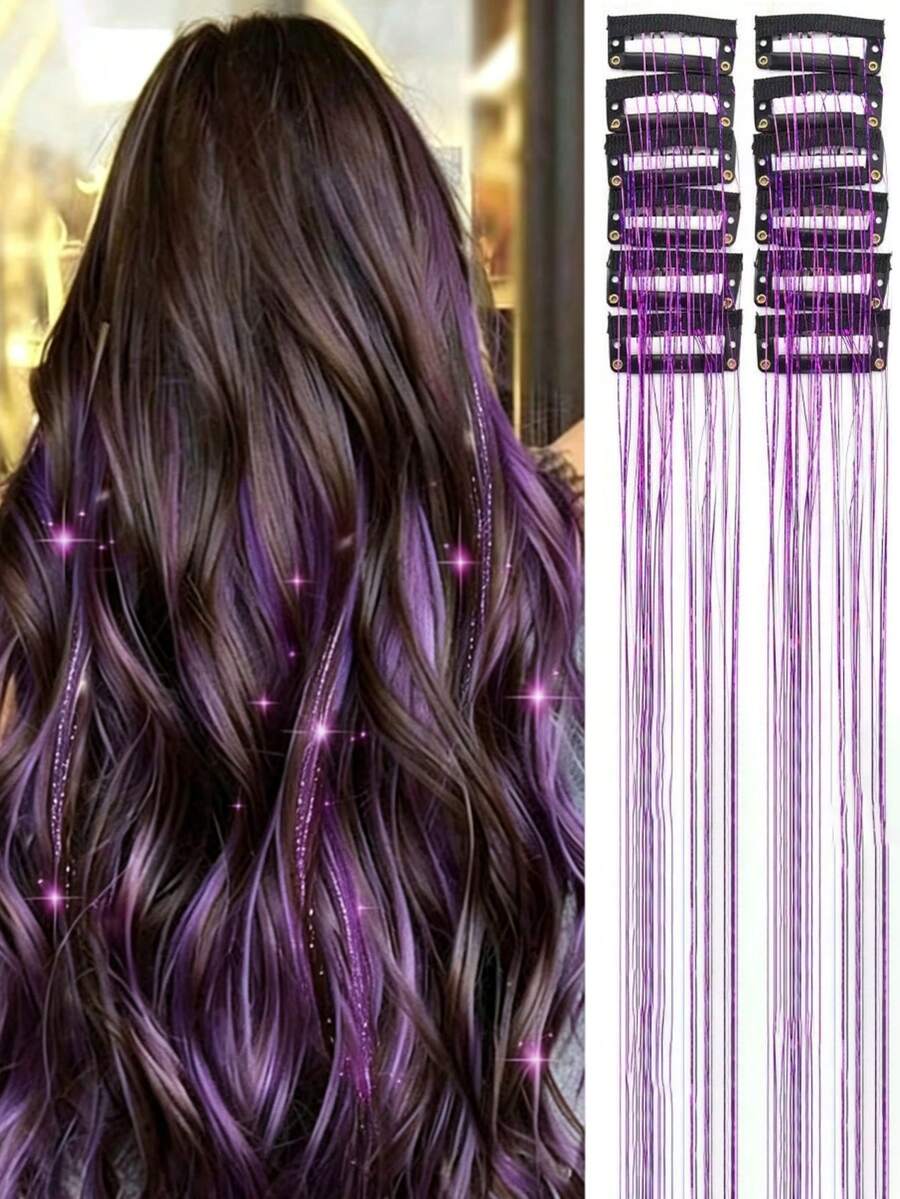 12pcs Women's Deep Purple Laser Glitter Hair Clips, Decorative Hair Accessories For Party, Music Festival, Cosplay, Daily Styling With Shiny Atmosphere - Multicolor - View 1
