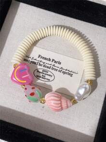 Vibrant Color, Unique Design Seashell Strawberry Heart Smiling Face Beaded Elastic Bracelet Adjustable Wristband, Suitable For Daily, Party, Wedding Wear, Gift For Friends - Multicolor - View 5