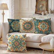 4pcs/1pc Vintage European Floral Mandala Pattern Pillow Covers, Single-Sided Printed Pillow Covers, Suitable For Living Room Bedroom Home Decor, All Season Pillow Covers - Multicolor - View 2