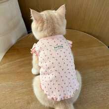 Floral Flutter Sleeve Pet Vest, Soft Home Wear For Small Dogs And Cats, Suitable For Teddy, Schnauzer, Spring/Autumn Princess Style Pet Clothing - Pink - View 3