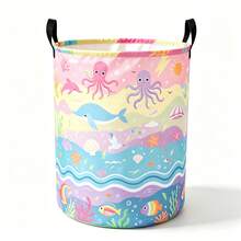 1PC Storage Basket With Cute Ocean Animal Print, Octopus Whale Dolphin Pattern, Portable Handles, Suitable For Multi-Purpose Storage Of Clothes And Sundries, Home Decor And Room Decor - Multicolor - View 7