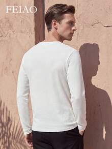 FEIAO Men's Vintage Old-School Fashion Solid Color Lightweight Knit Fabric Minimalist Casual Commute Versatile Top - White - View 2