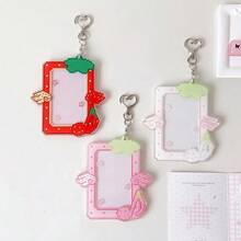 1pc Strawberry & Angel Wings Photocard Holder, Heart-Shaped Metal Keychain Transparent Photo Card Frame Sleeve, Multi-Purpose Portable Student Campus Card/Bus Card/Credit Card Protective Case, Idol Photocard Collection, Back To School - Card Sleeve - View 10