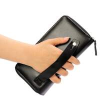 Men's PU Leather Clutch Bag, Zipper Phone Wallet, Large Business Handbag, Multi-Card Slot Card Holder Wallet, Leather Clutch Bag, Large Capacity Business Handbag, Phone Card Slot Storage Box, Coin Purse, Men's Wallet, Long Wallet - Black - View 3