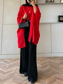 Women's Minimalist Elegant Commuter Stand Collar Pullover Top, Solid Color, Suitable For Daily Wear And Dates - Red - View 7