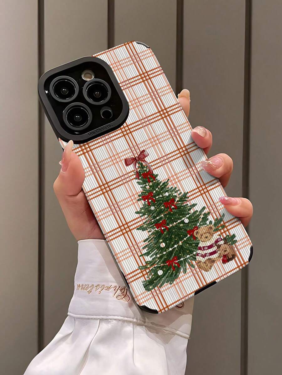 1pc New Fashion Personalized Red Line Plaid Christmas Tree Pattern Shockproof Leather Phone Case, Daily Protection Essential, Style, Perfect Gift For Friends, Family, For IPhone18/18PRO/18PROMAX/17/17Air/17Pro/17ProMax/IPhone16/16Plus/16Pro/16ProMax/IPhone15/15Plus/15Pro/15ProMax/IPhone14/14Plus/14Pro/14ProMax/IPhone13/13Pro/13ProMax/IPhone12/12Pro/12ProMax/IPhone11/IPhone11Pro/11ProMax - Multicolor - View 1