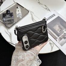 keshengtai PU Leather Wavy Heart Phone Case With Hinge Protection, Includes 1 Carrying Strap, Hard PC Back Plate Phone Cover, Compatible With IPhone Duo - Black - View 6