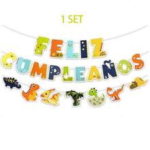 1 Set Dinosaur Birthday Card Banner, Jungle Dinosaur Theme Birthday Party Decoration, Dinosaur Theme Photo Backdrop Decor - Spanish Dinosaur Banner - View 6