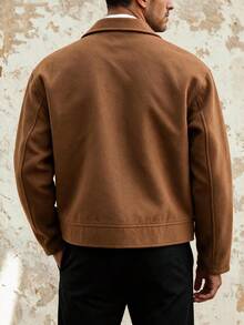 GOLDREDY Men's Overcoat, Short Style, Autumn/Winter, Korean Old Money Style, Retro Artistic, Versatile Casual, Lapel Collar, Full Button Front - Bronze - View 4