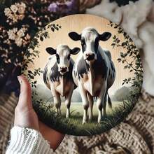 1pc Creative Cow Theme Wreath Sign, Round Iron Metal Decorative Sign, Suitable For Home, Cafe, Apartment, Restaurant, Hall Decoration, Holiday Gift (Random Hole Position) - A - View 5