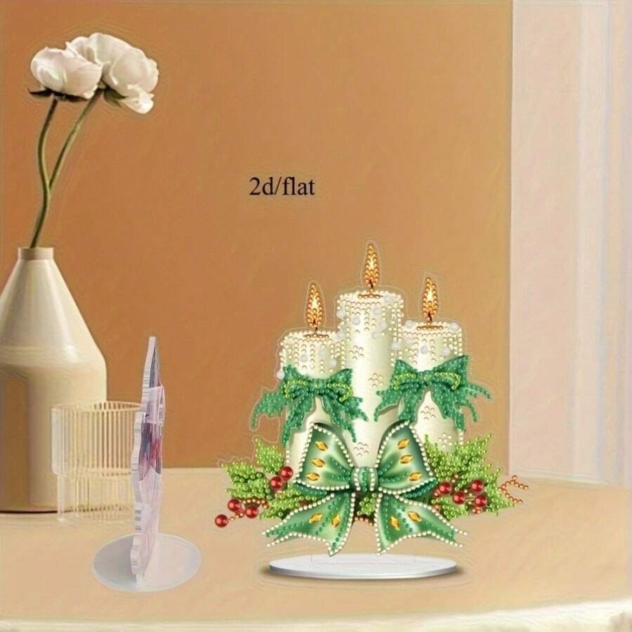 Juego de adornos de vela navideña de acrílico 2D, arte decorativo adecuado para el hogar, jardín, fiesta, vacaciones, regalo único, decoración creativa - C - Ver 1