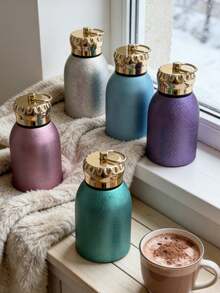 1pc Mini Insulated Water Bottle, 304 Stainless Steel Vacuum Insulation Design, Diamond Sand Texture Finish, Portable Pocket-Style Cup With Gold Rim, Leak-Proof, Suitable For Outdoor And Daily Use, Multiple Color Options - Multicolor - View 3