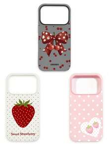 3pcs Cute Cherry Bow Polka Dot Strawberry Heart Print Matte Phone Cases, Covers, Black & White Polka Dot Cherry Bow / Cream White Big Strawberry / Pink Polka Dot Strawberry Heart, Coquette Sweet Girl . Korean Ins . Y2K Millennium . Summer Dopamine Style, Red Cherry + Brown Bow + White Polka Dot + Strawberry + Heart, Cute Phone Case, Suitable For Girls, Young Women, Mother's Day, Valentine's Day, Birthday, Easter, Spring Season - Multicolor - View 42