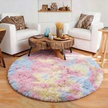 1 Pc Round Tie Dye Light Gray Fluffy Rug, Sofa Bedroom Bedside Non-Slip Floor Mat, Soft Area Rug Large Modern Living Room Plush Floor Mat, Room Decor - Multicolor - View 32