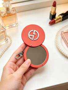 Pink Round Compact Mirror With Chain Logo Portable Pocket Hand Mirror Purse Makeup Touch‑Up Gift For Women Giorgio Armani Pink Round Pocket Compact Mirror - Coral Orange - View 5