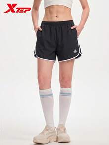 XTEP Woven Shorts | Women's New Ice Silk Cool-Touch Outdoor Sun Protection Sports Shorts, Solid Black - True Black - View 1