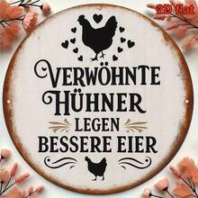 2D Flat, 1pc Vintage French Farmhouse Sign - 8 Inch Round German-French Bilingual Metal Hanging Plaque With Rooster And Hen Silhouette, Suitable For Cafe, Garden Or Countryside (Outdoor Use), Perfect Accent For Room Decor (Random Style) - A - View 5