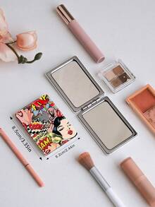 1PC European Cartoon Series Portable Vanity Mirror, Foldable Lightweight Ultra-Thin Convenient Hand Mirror, PU Leather, Suitable For Multiple Scenarios And All People, Rectangular Mirror, Pocket Mirror, Cartoon Letter Fashion Girl Pattern Design, Exquisite And Delicate, Easy To Carry, Handheld Makeup Mirror, 180° Flip Cover, Multi-Functional Mini Mirror, Compact Mirror, Mirrors For Daily Use, Holidays, Birthday, Valentine's Day - Multicolor - View 4
