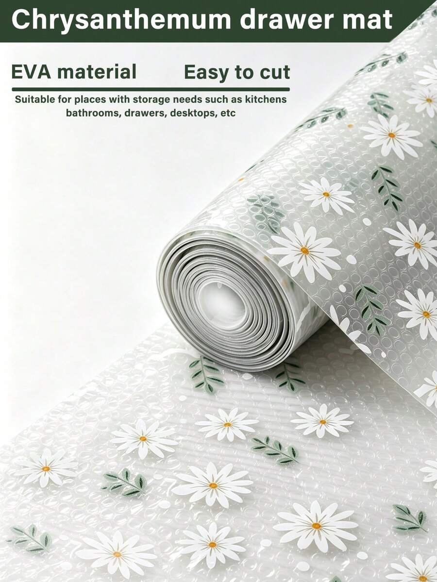 1 Roll Width 30/45cm/11.81in/17.72in Cabinet Lining, Easy To Clean Moisture-Proof Pad, Waterproof, Oil Resistant, Shelf Lining Can Be Trimmed, Suitable For Kitchen, Refrigerator, Table And Drawer, Floral Pattern Design, Simple And Atmospheric. - Chrysanthemum Cushion - View 1