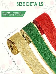 Classic Christmas Glitter Metallic Ribbon, 1.5 Inch Wide Durable Multi-Purpose Holiday Craft Ribbon, Suitable For Christmas Decoration, Christmas Gift Wrapping And Christmas Bow Wreath Making, Handmade DIY Sewing Supplies - Multicolor - View 8