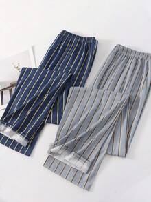 2pcs/Pack Striped Men's Pajama Pants, Thin Long Pants For Spring, Autumn And All Seasons - Multicolor - View 1