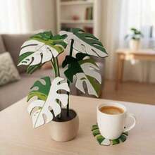 4/1pc Fashionable Succulent Leaf Shaped Acrylic Coaster, Heat-Resistant Decorative Cup Tray, Unique Tropical Leaf Table Protector, Suitable For Cups And Drinks, Modern Home Bar Kitchen Desktop Decor, Cute Housewarming Gift For Indoor Home Use, Halloween, Christmas Gift - Green - View 2