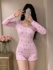 DAZY 1pc Women's Bow Print Jumpsuit - Pink - View 4