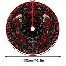 1pc Double Skull Lantern Cross Gothic Pattern Christmas Tree Skirt, Elegant Color Holiday Decor, 5 Sizes, Unisex Holiday Gift, Suitable For Home And Party Christmas Home Decoration - Double Skull Lantern Cross Gothic - View 14