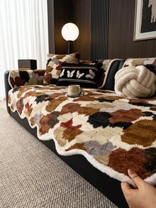 1pc Autumn/Winter Plush Warm Sofa Cover, Tie-Dye Solid Color Sofa Cover, Anti-Slip Anti-Scratch All-Season Use, Easy To Clean Holiday Decoration Sofa Protection Home Decor, Suitable For 1/2/3/4 Seat Sofa - Brown - View 5