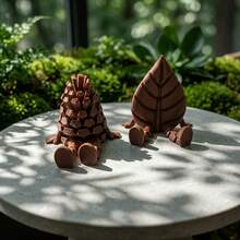 2/1pc Christmas Pine Cone & Leaf Mini Figurine, Cute Resin Hanging Leg Ornament, Unique Desktop Bookshelf Decor, Autumn Rustic Home Decoration, Special Gift For Book Lovers, Christmas Home Decor, Autumn Home Decor, Coffee Bar Countertop Ornament - Multicolor - View 3