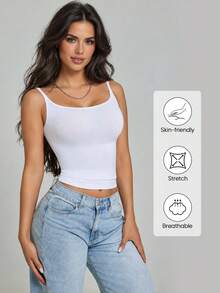 Women's White Fitted Versatile Daily Wear Camisole Tank Top Yoga Autumn Outfit - White - View 6