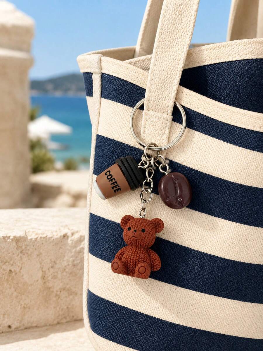 DIY Vintage Fashion 3D Sitting Bear Coffee Bean Keychain Pendant Bag Accessory - Brown - View 1