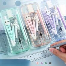 1 Set Math And Geometry Tool Kit, Includes 9 Office Supplies And Storage Box, Contains Triangle Ruler, Protractor, Ruler, Eraser, Pencil And Mechanical Pencil, Eraser, Compass And Other Tools. - Green Kit - View 1