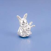 1pc Cute Animal Charm Bead Pendant, Sheep Rabbit Cat Cow Pig Large Hole Bead Fit European Style Bracelet, DIY Jewelry Making Gift For Women - Silver - View 5