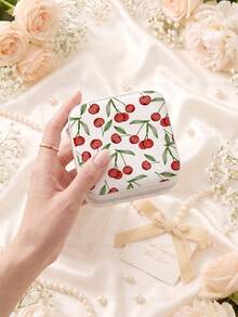 Cherry & Bow Style Jewelry Box For Women,PU Leather Portable Travel Jewelry Storage Box With 3 Necklace Hooks, Ring Storage Compartment,Gift Ideas - Cherry & Bow - View 9