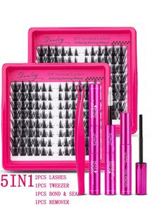 Desliy 5 In 1 Lash Clusters Kit Includes 2pcs Lashes 1pc Tweezer 1pc Bond & Seal 1pc Remover Mixed Styles Beginner-Friendly DIY At Home For Wedding/Daily/Travel/Gift Lash Clusters Individual Lashes False Eyelashes - Rose Red - View 18