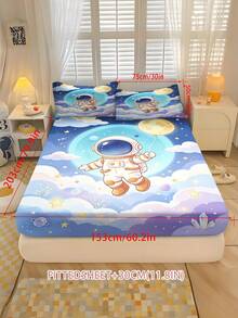 2/3PCS Cartoon Astronaut Fitted Sheet Set Soft Breathable Bedding For All Seasons Twin/Full/Queen 100% Polyester Machine Washable - Multicolor - View 9