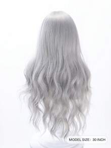 alicegarden 30-Inch Long Synthetic Wig Featuring A Natural Straight Style A Stunning Grey. Designed With Bangs , This False Hairpiece Is Perfect For Ms Daily Party Cosplay Use, Offering A Natural And Natural Durable Wig Gift For Ladies. - Grey - View 3