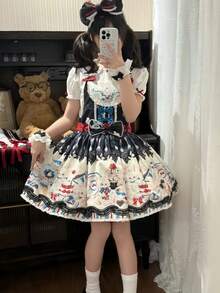 1 chiếc váy Lolita in họa tiết thỏ ngọt ngào dễ thương, phù hợp cho tiệc lễ hội và biểu diễn, phù hợp cho mọi lễ hội, quà tặng Valentine, mặc hàng ngày và dịp lễ, chỉ bao gồm váy - Nhiều màu - Xem 2