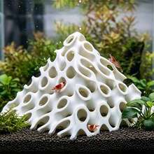 Stacked Polygon Hole Hide Cave | Material | Suitable For Gecko, Insect, Ornamental Fish And Shrimp | Reptile Tank, Aquarium | Hollow Design Style - White - View 7
