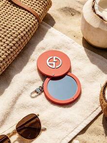 Pink Round Compact Mirror With Chain Logo Portable Pocket Hand Mirror Purse Makeup Touch‑Up Gift For Women Giorgio Armani Pink Round Pocket Compact Mirror - Coral Orange - View 3