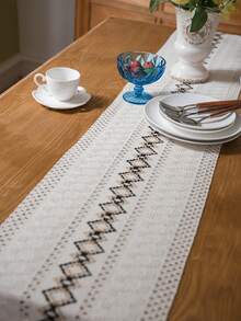 Tokoto 1PC Bohemian Style Linen Woven Table Runner, Farmhouse Country Woven Table Runner With Tassels, Suitable For Dining, Wedding, Bridal Shower - Multicolor - View 6