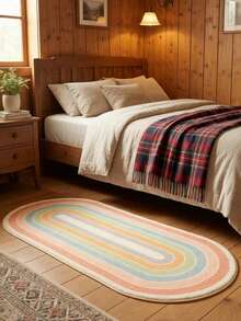 1pc Plush Rainbow Striped Area Rug - Soft Machine Washable Carpet For Bedroom, Living Room And Home Decor - Multicolor - View 4