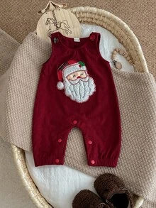 Baby Infant Sleeveless Corduroy Cute Santa Claus Overalls Romper Holiday Crawler Suit - Red - View 11