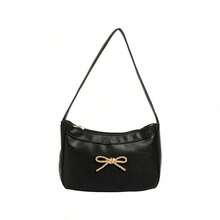 Tas Bahu Baru dengan Hiasan Pita yang Cantik, Tas Tangan Kain PU Lembut Motif Leci untuk Anak Perempuan, Tas Kecil Serbaguna untuk Dibawa, Tas Bahu untuk Pemakaian Sehari-hari - A - View 11