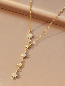 1 pieza Collar en forma de Y para mujer con múltiples estilos de estrella/mariposa/flor, colgante de circonita cúbica brillante, cadena para la clavícula, versátil para citas, fiestas y uso diario - Multicolor - Ver 4