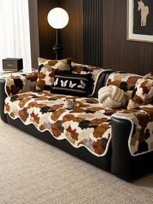 1pc Autumn/Winter Plush Warm Sofa Cover, Tie-Dye Solid Color Sofa Cover, Anti-Slip Anti-Scratch All-Season Use, Easy To Clean Holiday Decoration Sofa Protection Home Decor, Suitable For 1/2/3/4 Seat Sofa - Brown - View 4