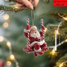 2pcs Acrylic Santa Claus Swing Ornament Candy Cane-Shaped Hook And Red-And-White Striped Sleigh Design Suitable For Indoor/Christmas Tree, Door, Window - Christmas Decoration 2D Flat - Multicolor - View 4